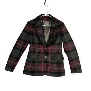 Vintage La Vogue Wool Blazer Jacket Women's Size 7 Red Green Plaid Workwear VTG